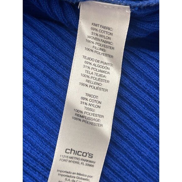 Chico’s Women Royal Blue Quilt /Knit Full Zip Front Sweater Size 3 - Picture 8 of 8